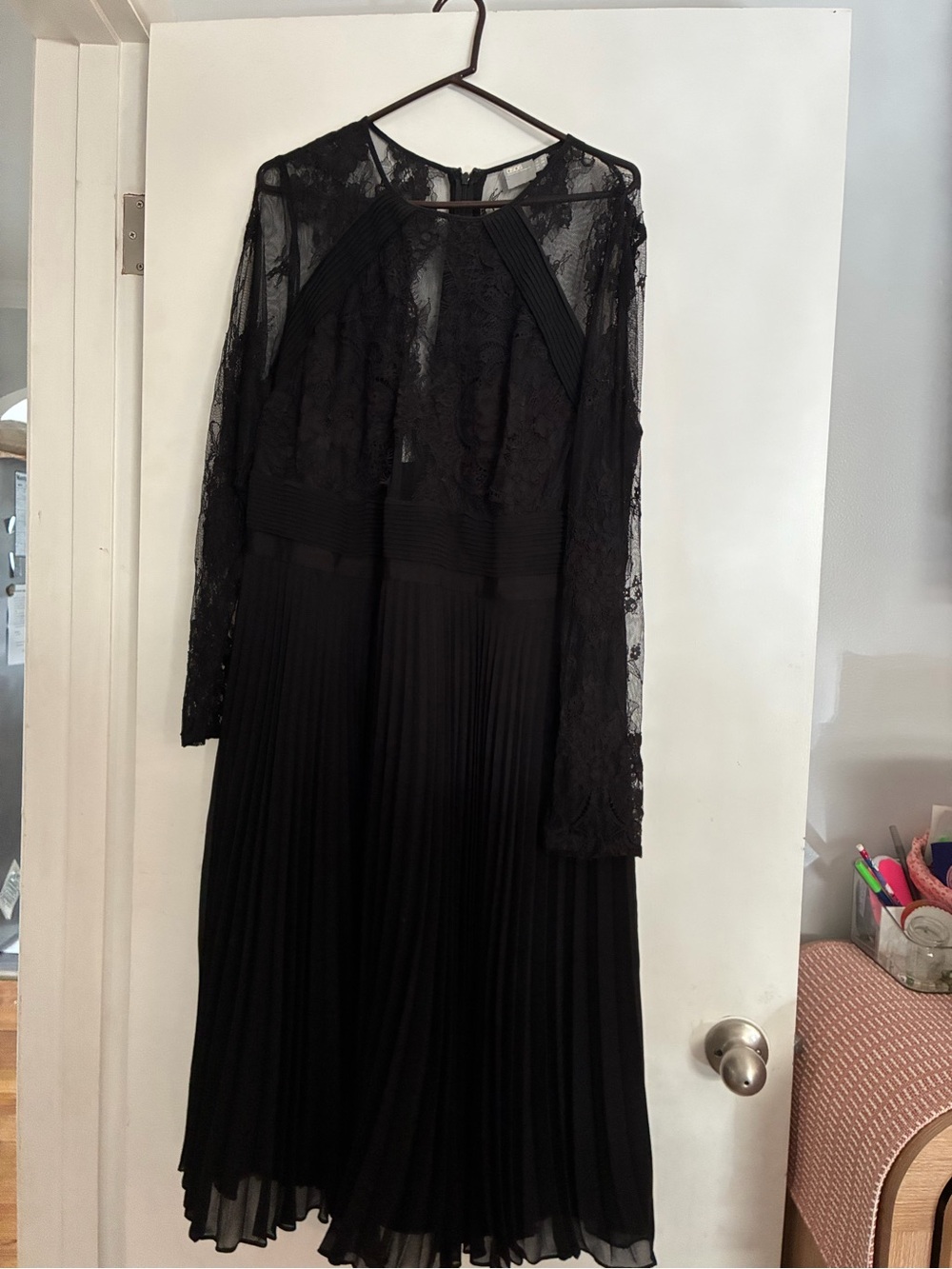 ASOS Curve Black Lace Long Sleeve Pleated Midi Dress